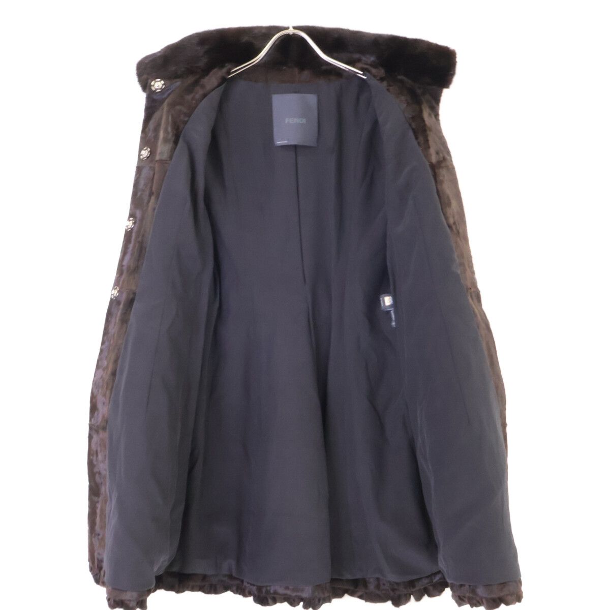 FENDI フェンディ 美品 FNE689 ハラコ ラム x ミンク ファーコート 38