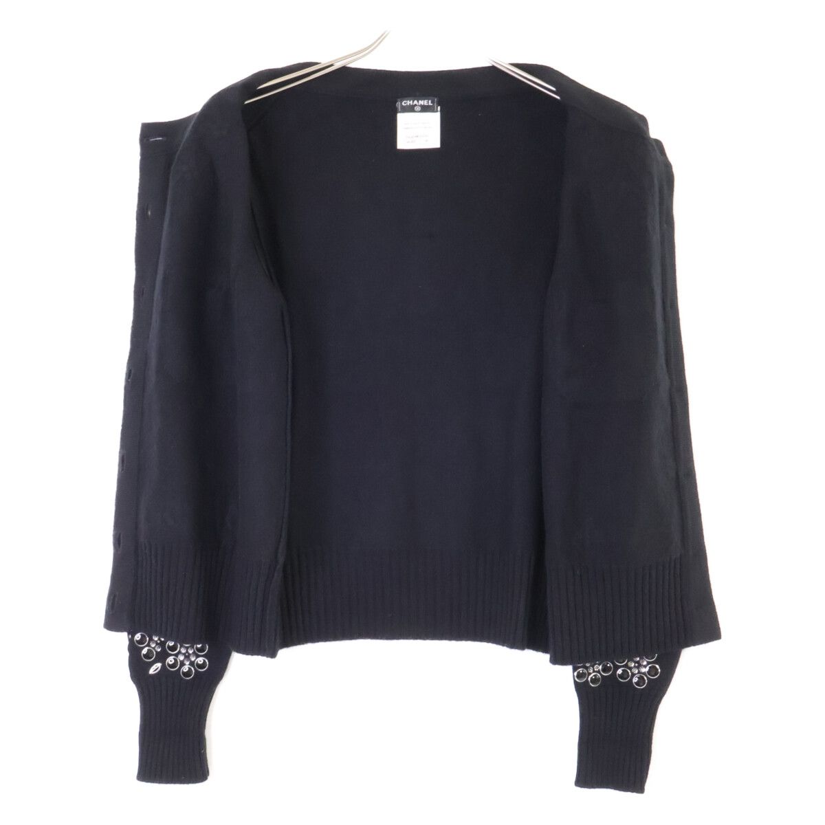 CHANEL シャネル 美品 P43019K04343 ビジュー装飾 CC釦 カシミヤ