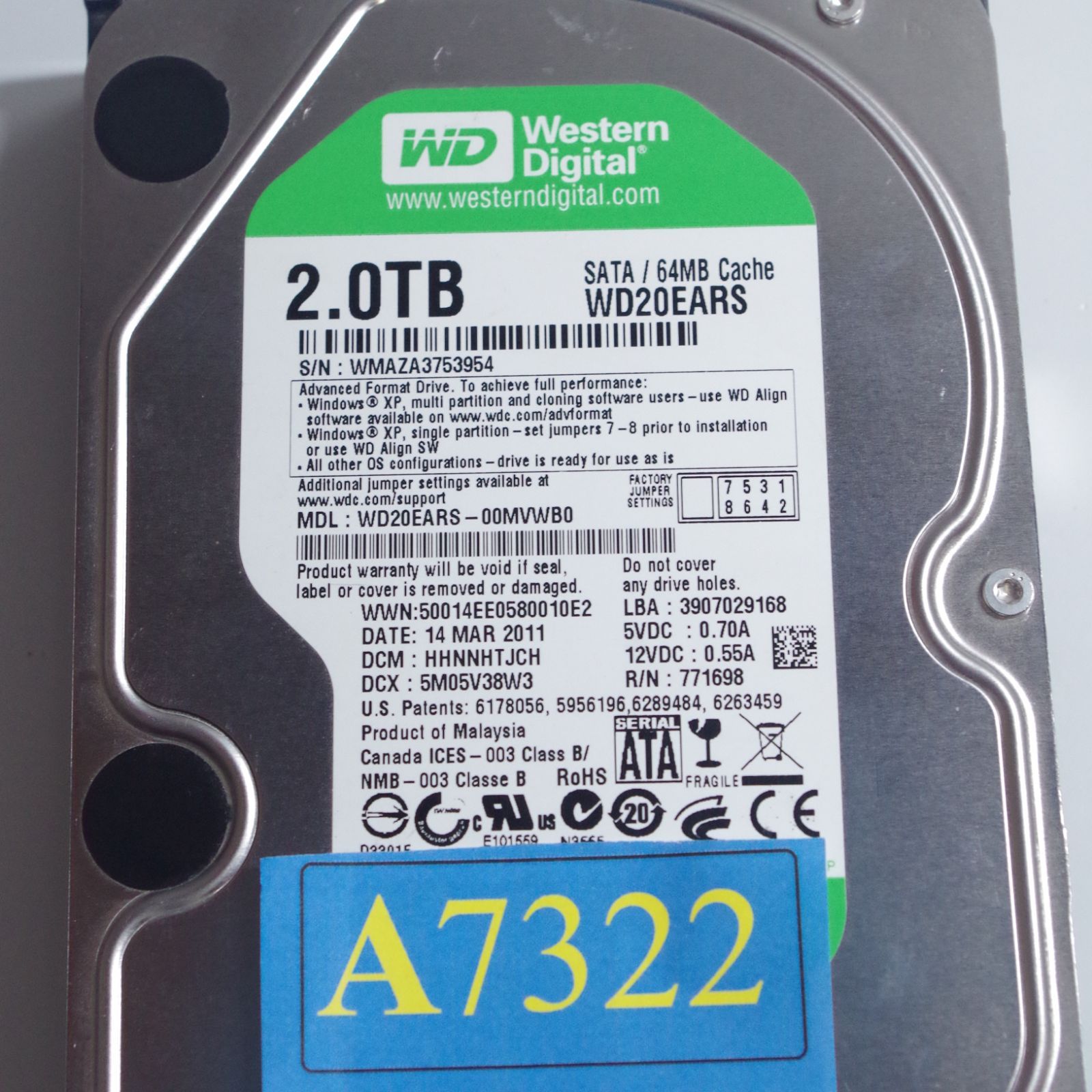 ハードディスク 2tb 青 WD20EZAZ Western Digital WD Blue 2TB HDD
