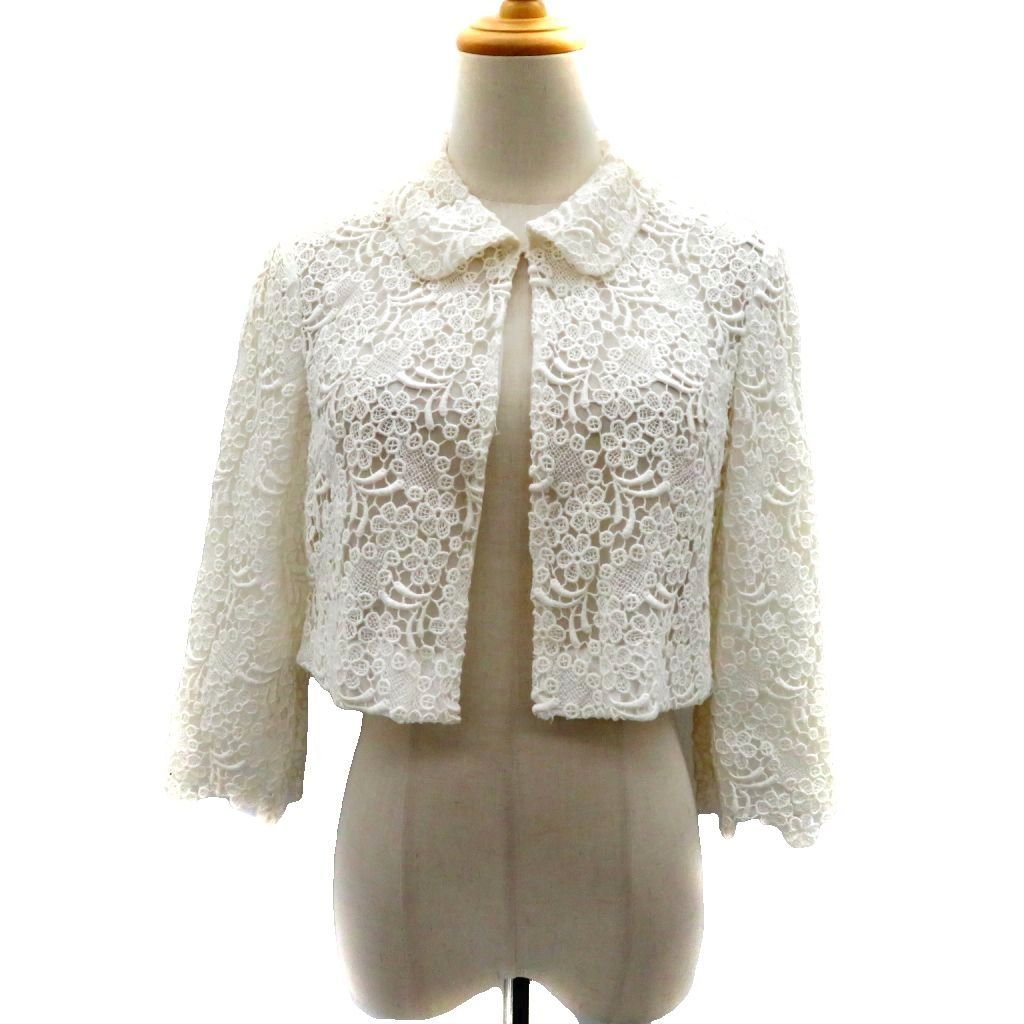 ルネ Rene ジャケット ショート丈 34 XS 白 総レース 七分袖
