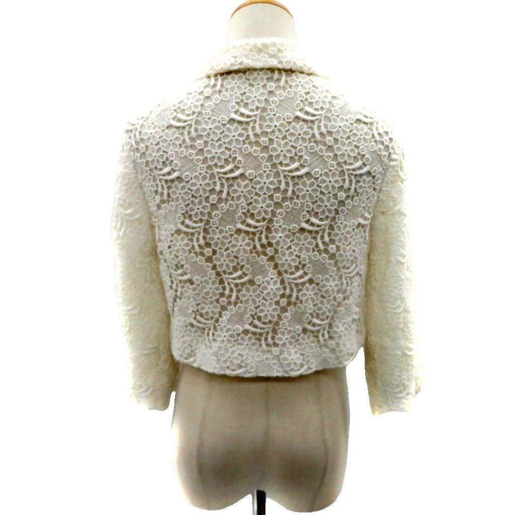 ルネ Rene ジャケット ショート丈 34 XS 白 総レース 七分袖