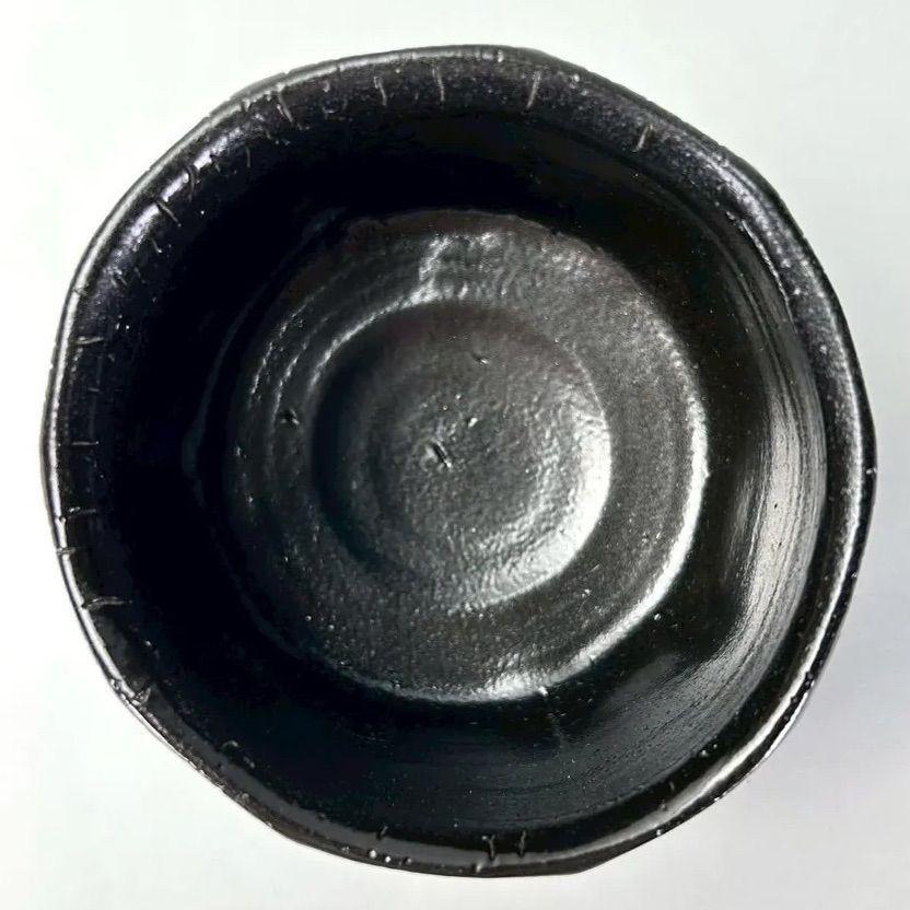 幽玄】源九郎窯 加藤健「引出黒茶盌」共箱 共布 栞 著名陶芸家 茶道具