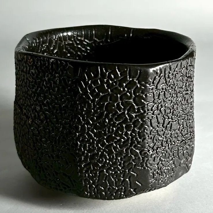 幽玄】源九郎窯 加藤健「引出黒茶盌」共箱 共布 栞 著名陶芸家 茶道具