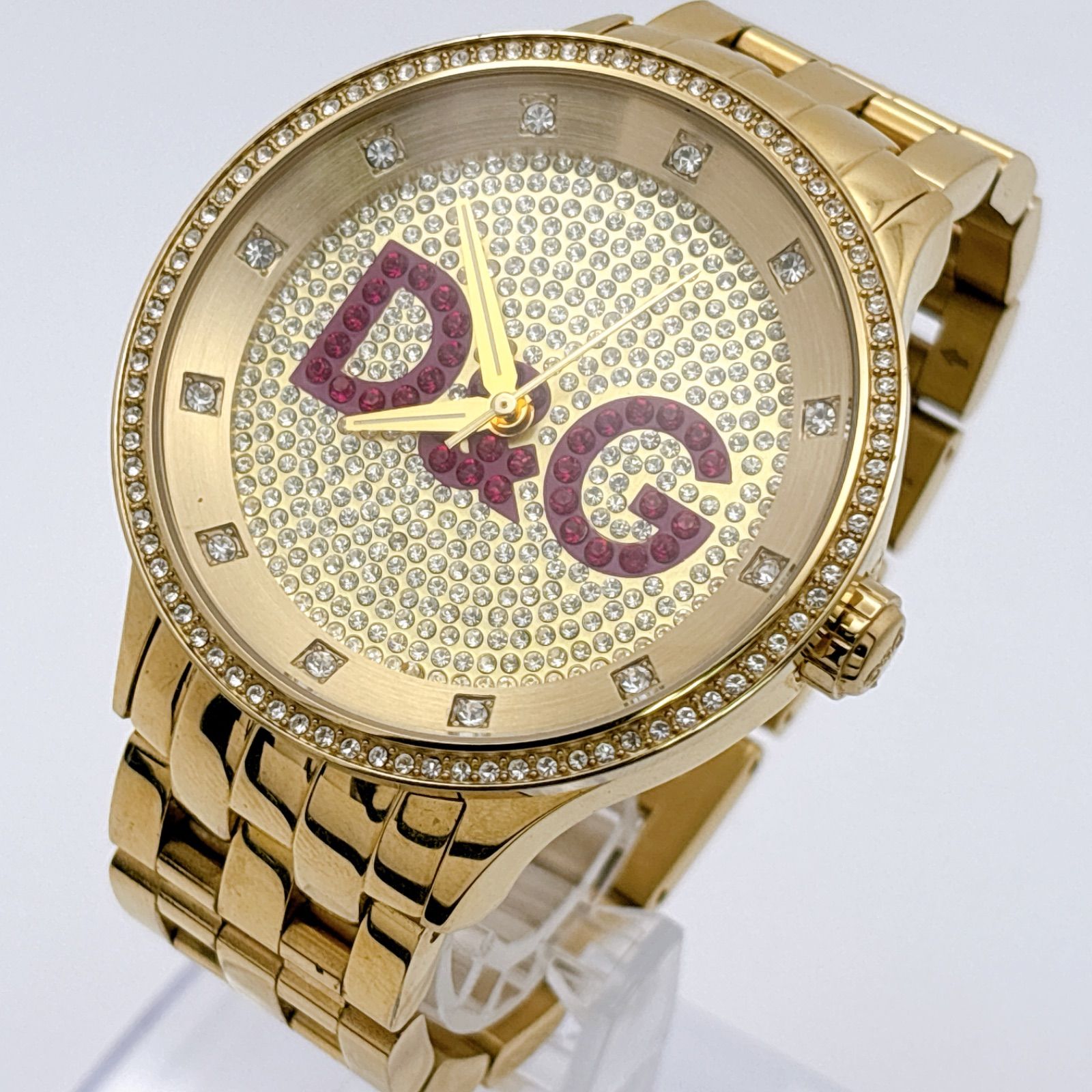 美品】D&G TIME 腕時計 ゴールド ラインストーン ビッグロゴ 342