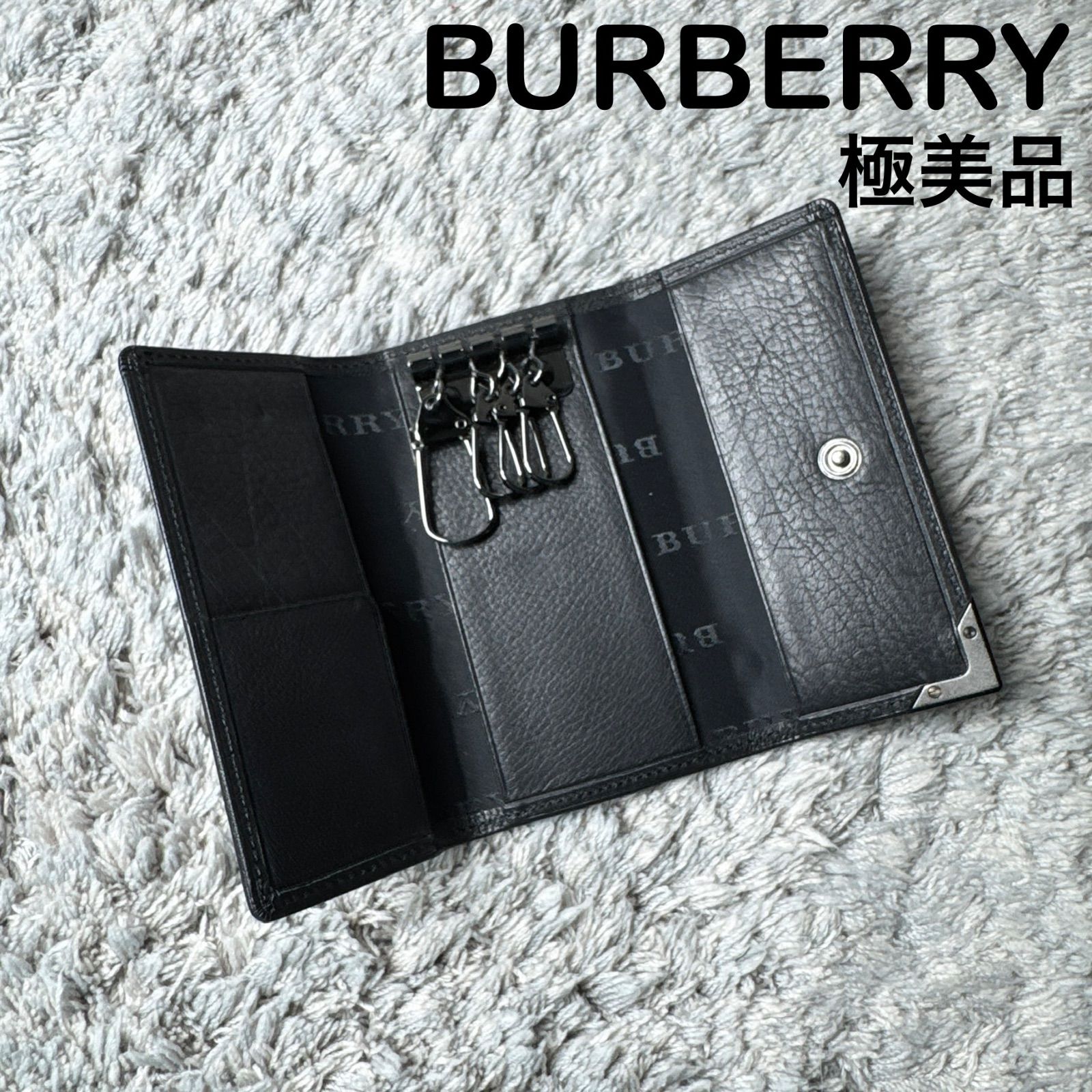 極美品】BURBERRY バーバリー キーケース レザー ブラック - メルカリ