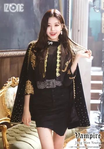 中古】生写真(女性) IZ*ONE/チャン・ウォニョン/膝上・衣装黒・金