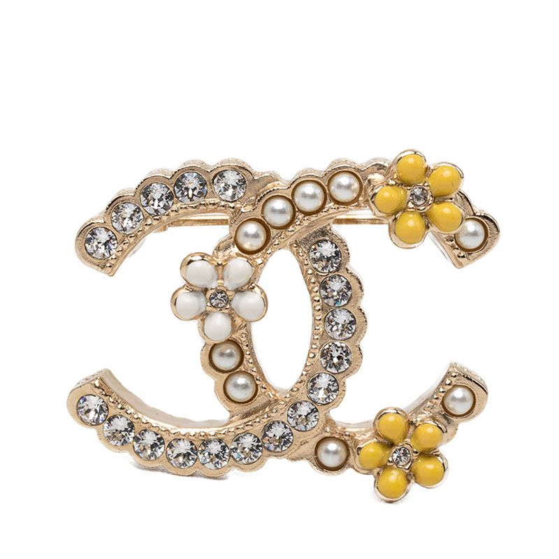 CHANEL　ブローチ　メッキ　パール　ゴールドカラー シャネル ココマーク ブローチ A21C ゴールド メッキ ラインストーン