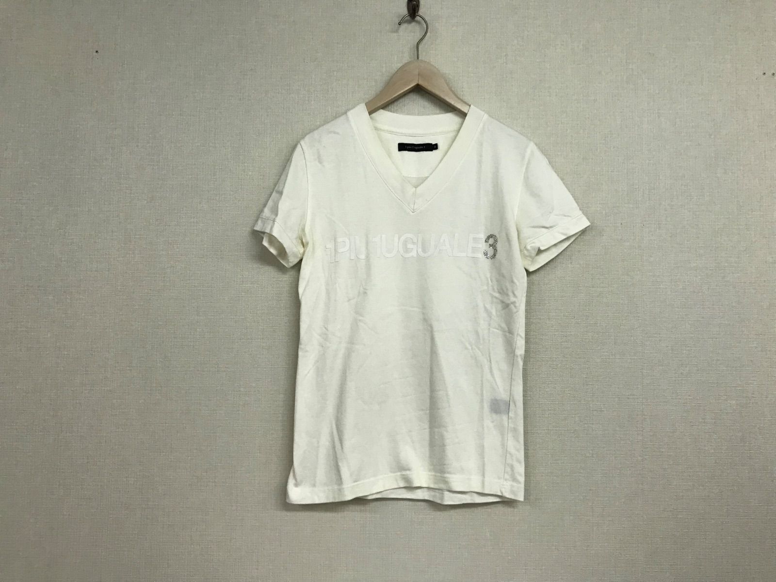 Genuine Unopiu Uno Gualetre 1 Piu1uguale 3 Cotton V Neck Logo Letter Short Sleeve T Shirt with Stones Mens Surf American Casual Military Street Skater Work Business Suit Mode Biker Rock Golf White 4 Made in Japan M