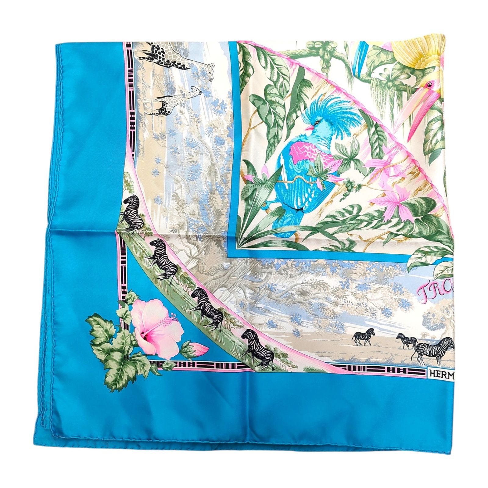 Hermes エルメス TROPIQUES カレ90 シルク スカーフ F ブルー/マルチ