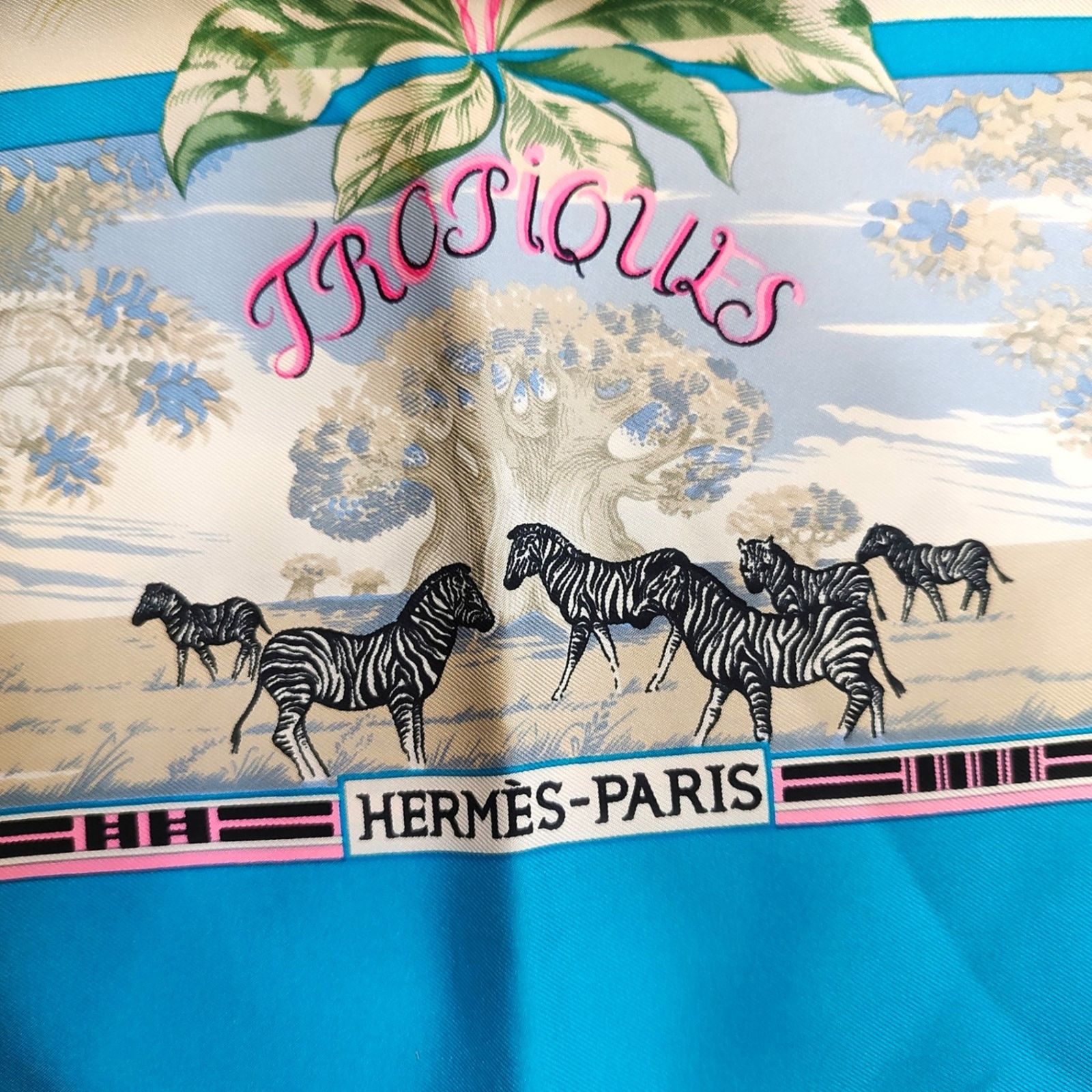 Hermes エルメス TROPIQUES カレ90 シルク スカーフ F ブルー/マルチ