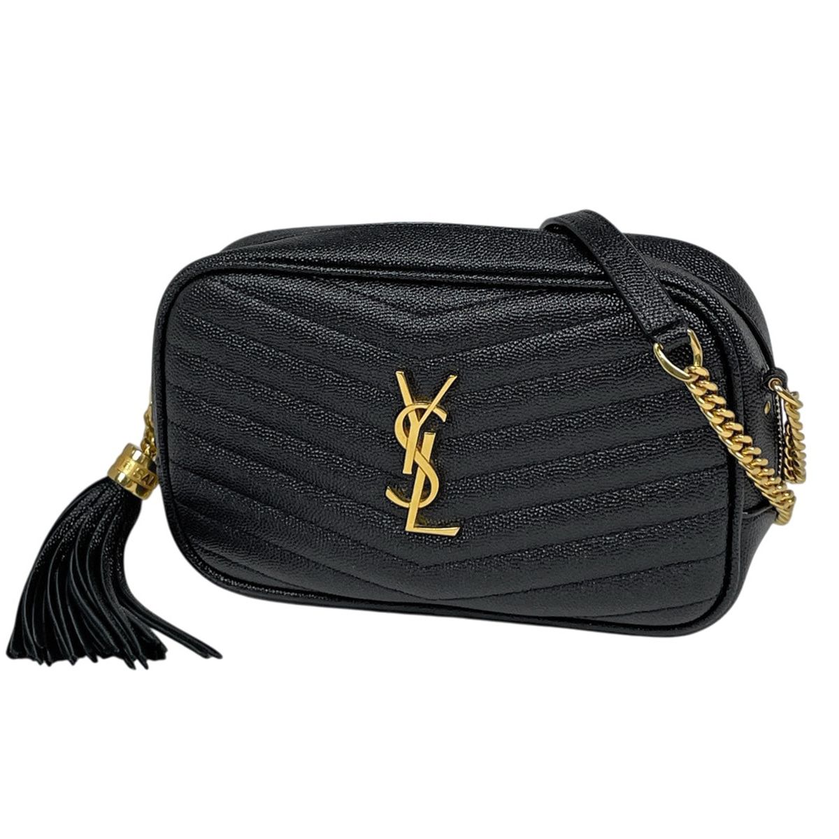 イヴ・サンローラン YVES SAINT LAURENT ルー ミニバッグ フリンジ レザー ブラック 612579 レディース 【中古】