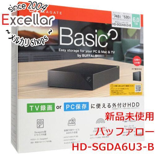 [bn:4] BUFFALO　USB3.2(Gen1)対応 外付けHDD HD-SGDA6U3-B　ブラック　6TB