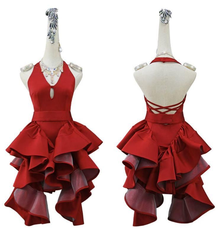 社交ダンスドレス　ラテン　ワインレッド　美品 新品 新色 社交ダンス衣装 ラテンワンピースドレス ワインレッド