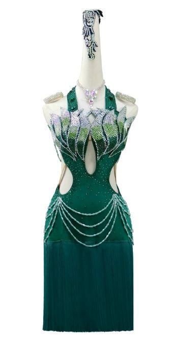 新品 社交ダンス衣装 ラテンワンピースドレス グリーン オーダーメイド ダンスウェア ラテンダンス レディース 社交ダンス 舞台衣装 社交ダンス衣装