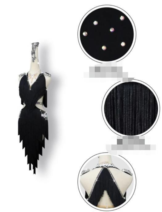 新品 ラテンワンピースドレス　社交ダンス衣装 刺繍 ブラック　オーダーメイド ダンスウェア ラテンダンス レディース 社交ダンス 舞台衣装 社交ダンス衣装