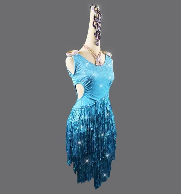 新品 ラテンドレス ワンピース ラメ キラキラ 空ブルー オーダーメイド ダンスウェア ラテンダンス レディース 社交ダンス 舞台衣装 社交ダンス衣装 11,240円