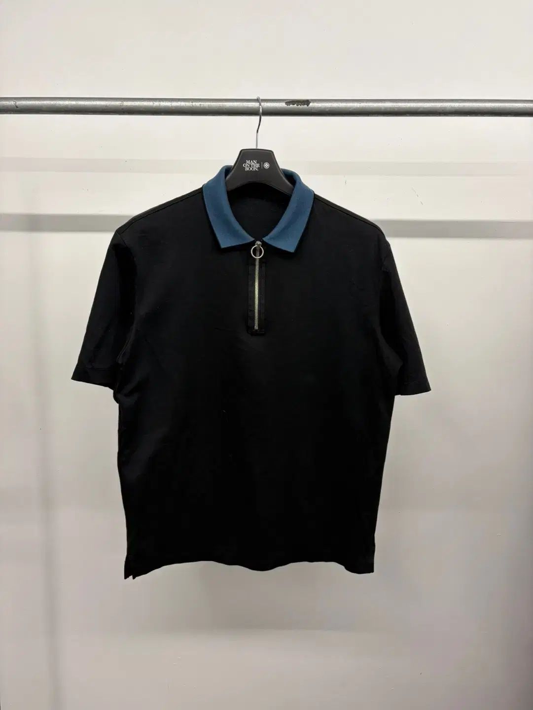 (105) メンズ SYSTEM homme カラ バイカラー POINT ハーフジップアップ 半袖Tシャツ