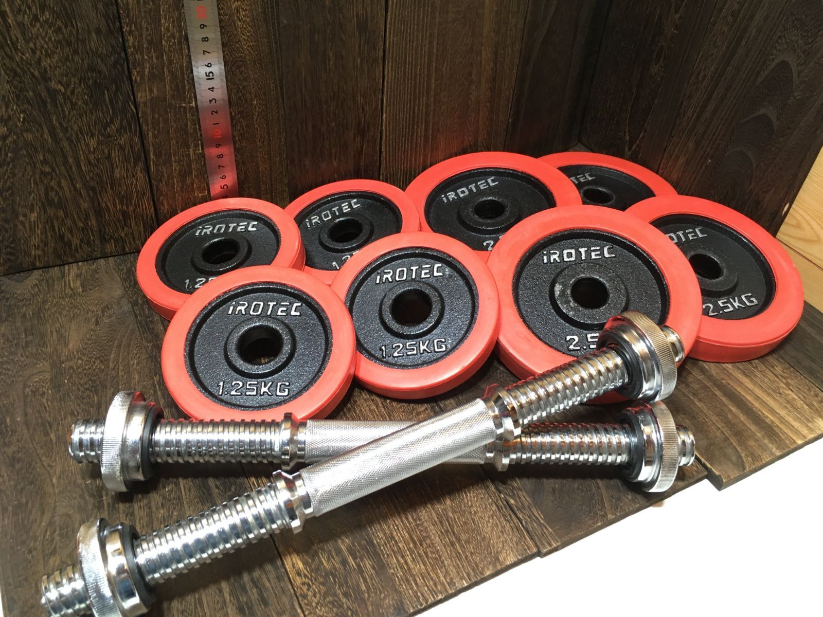 IROTEC ダンベルプレート 1.25kg 4枚 2.5kg 4枚 ダンベルシャフト 2本