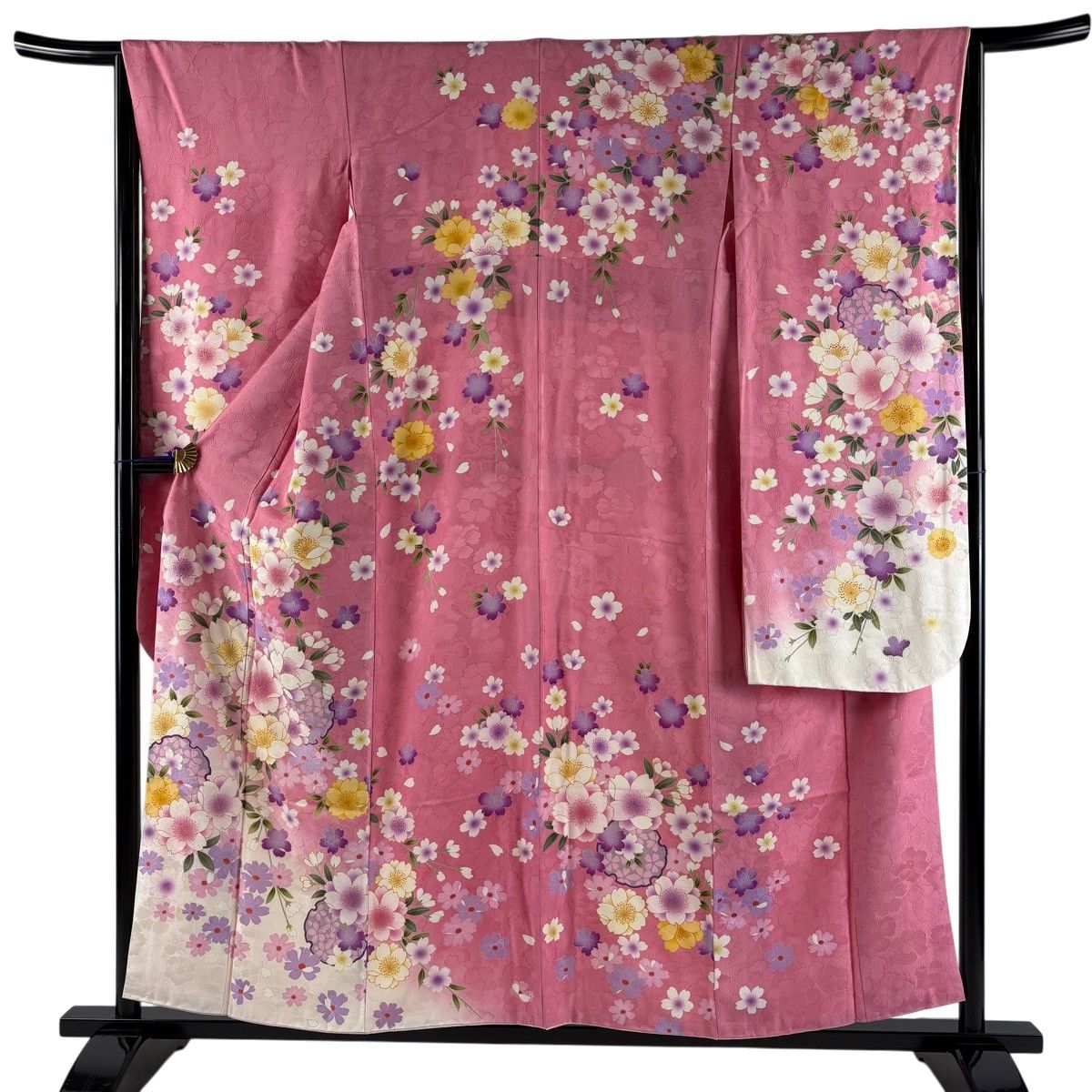 振袖 身丈156.5cm 裄丈64cm M 袷 やまと 雪輪 桜 箔 金彩 ピンク 正絹 名品 【中古】
