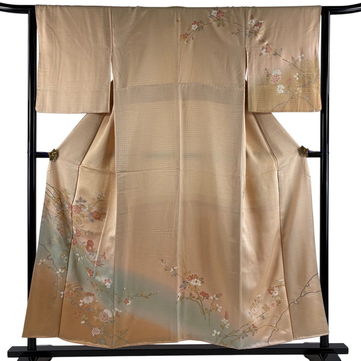 美品】 訪問着 身丈153.5cm 裄丈64cm M 袷 草花 雪輪 金彩 ぼかし 薄