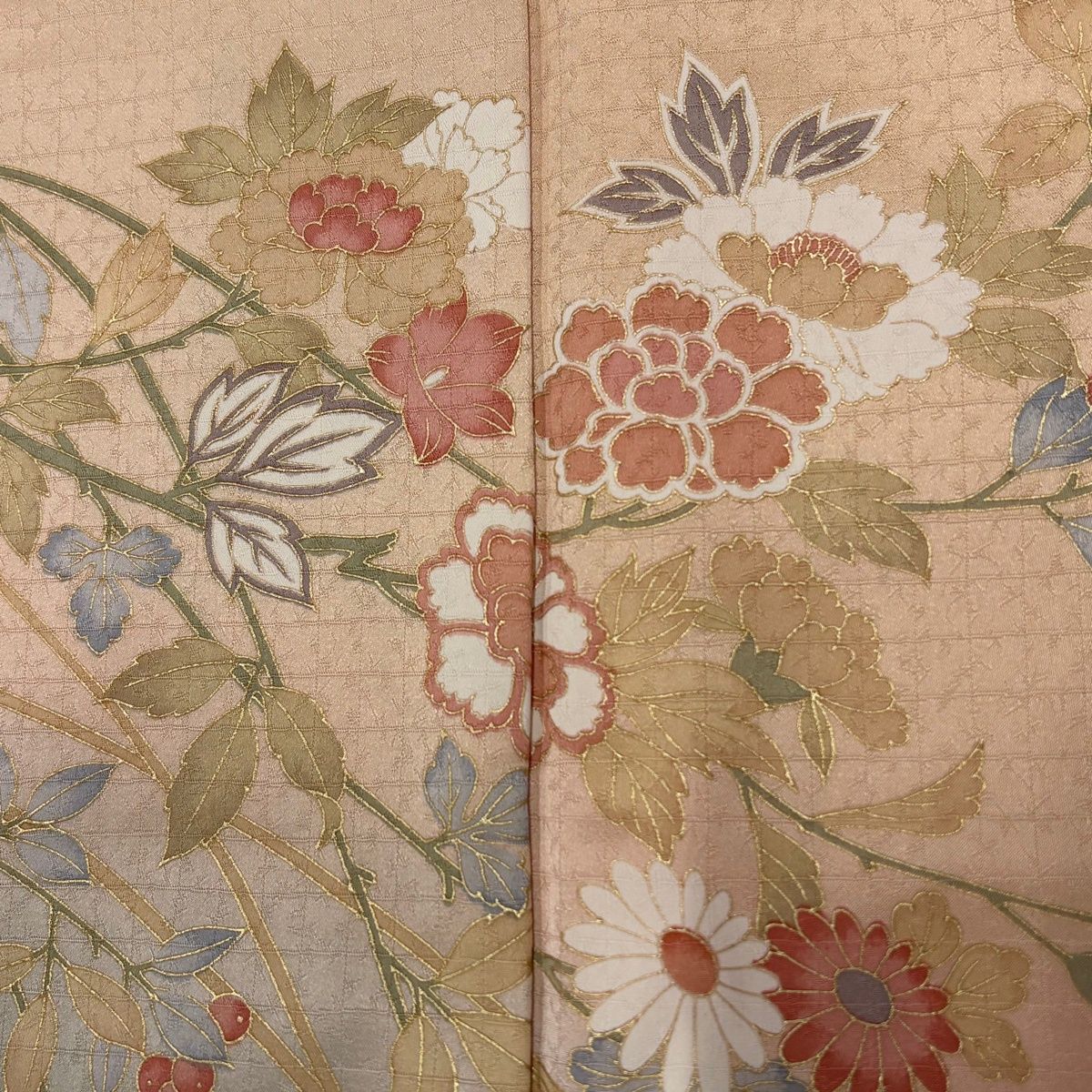 美品】 訪問着 身丈153.5cm 裄丈64cm M 袷 草花 雪輪 金彩 ぼかし 薄