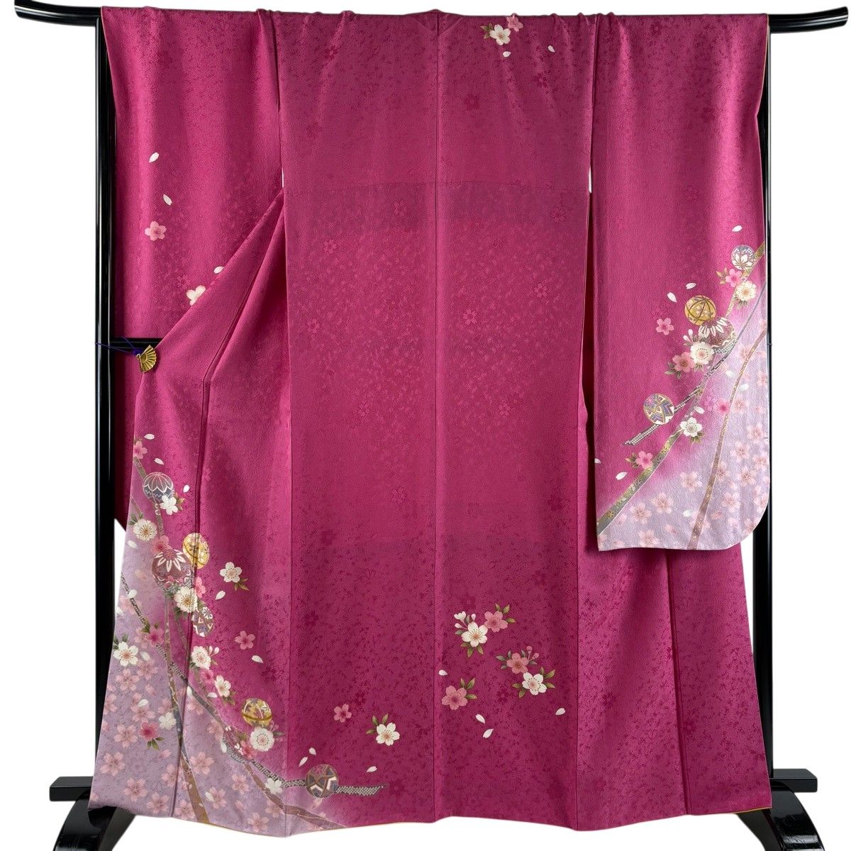 振袖 身丈164.5cm 裄丈69cm L 袷 桜 手鞠 箔 金彩 ピンク 正絹 秀品