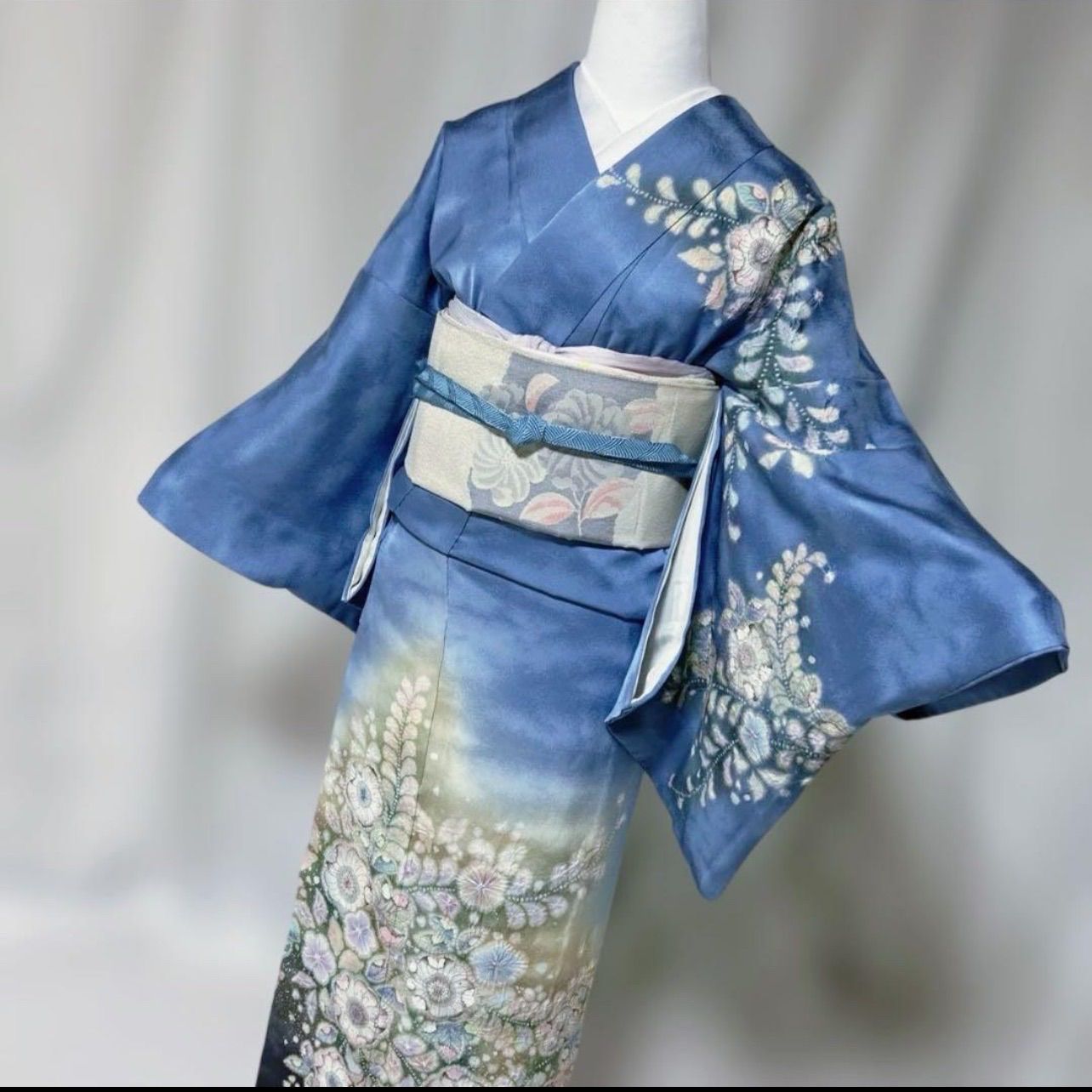 やまと謹製】翠山工房 辻ヶ花 訪問着フルセット 正絹 天色 落款 裄69