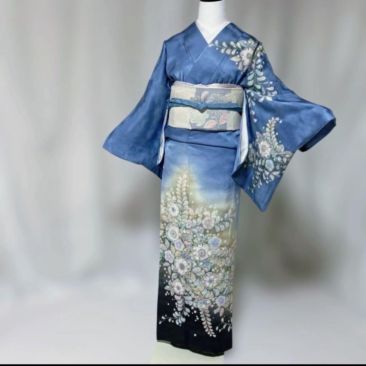 やまと謹製】翠山工房 辻ヶ花 訪問着フルセット 正絹 天色 落款 裄69