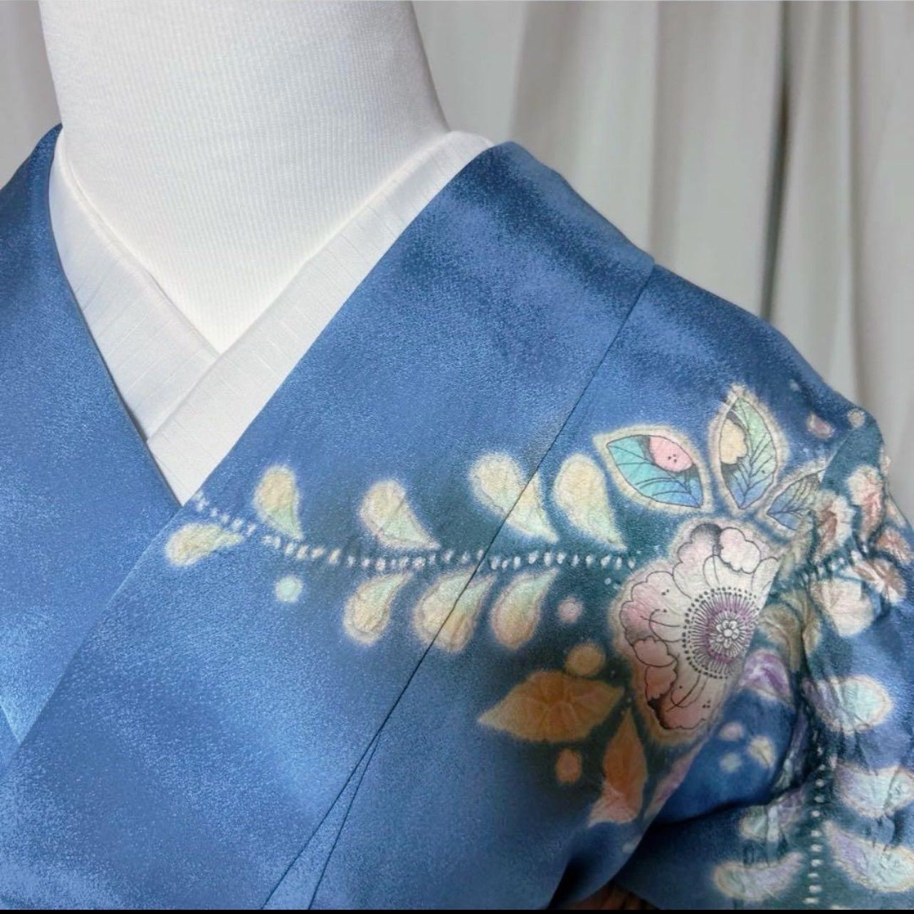 やまと謹製】翠山工房 辻ヶ花 訪問着フルセット 正絹 天色 落款 裄69