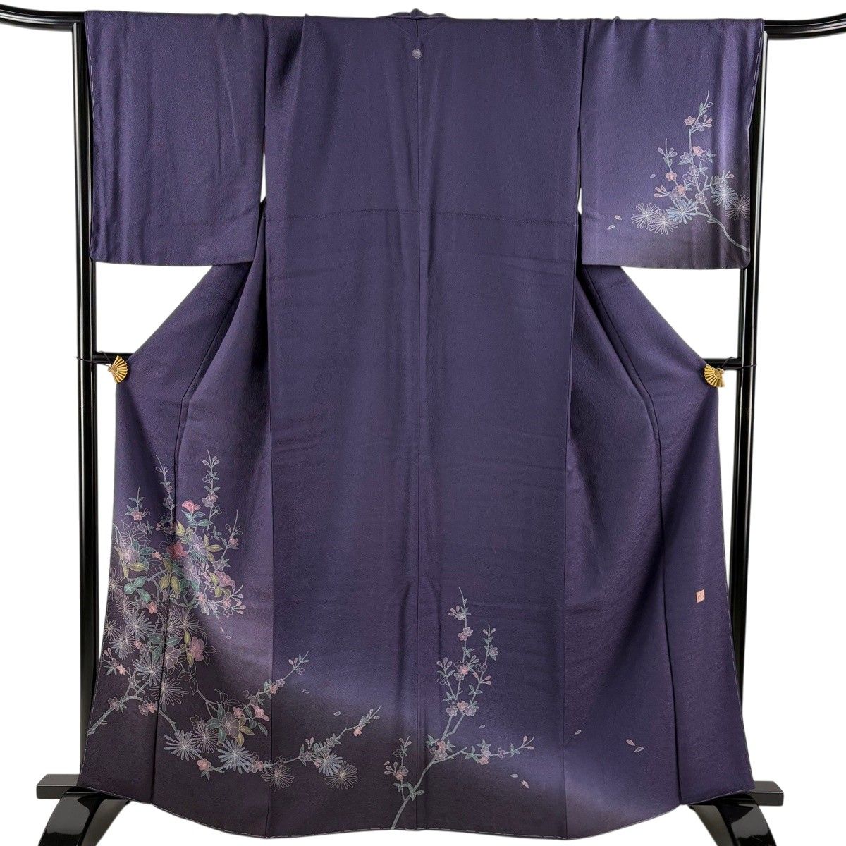 訪問着 身丈163cm 裄丈68cm L 袷 落款 草花 若松 ぼかし 紫 正絹 秀品