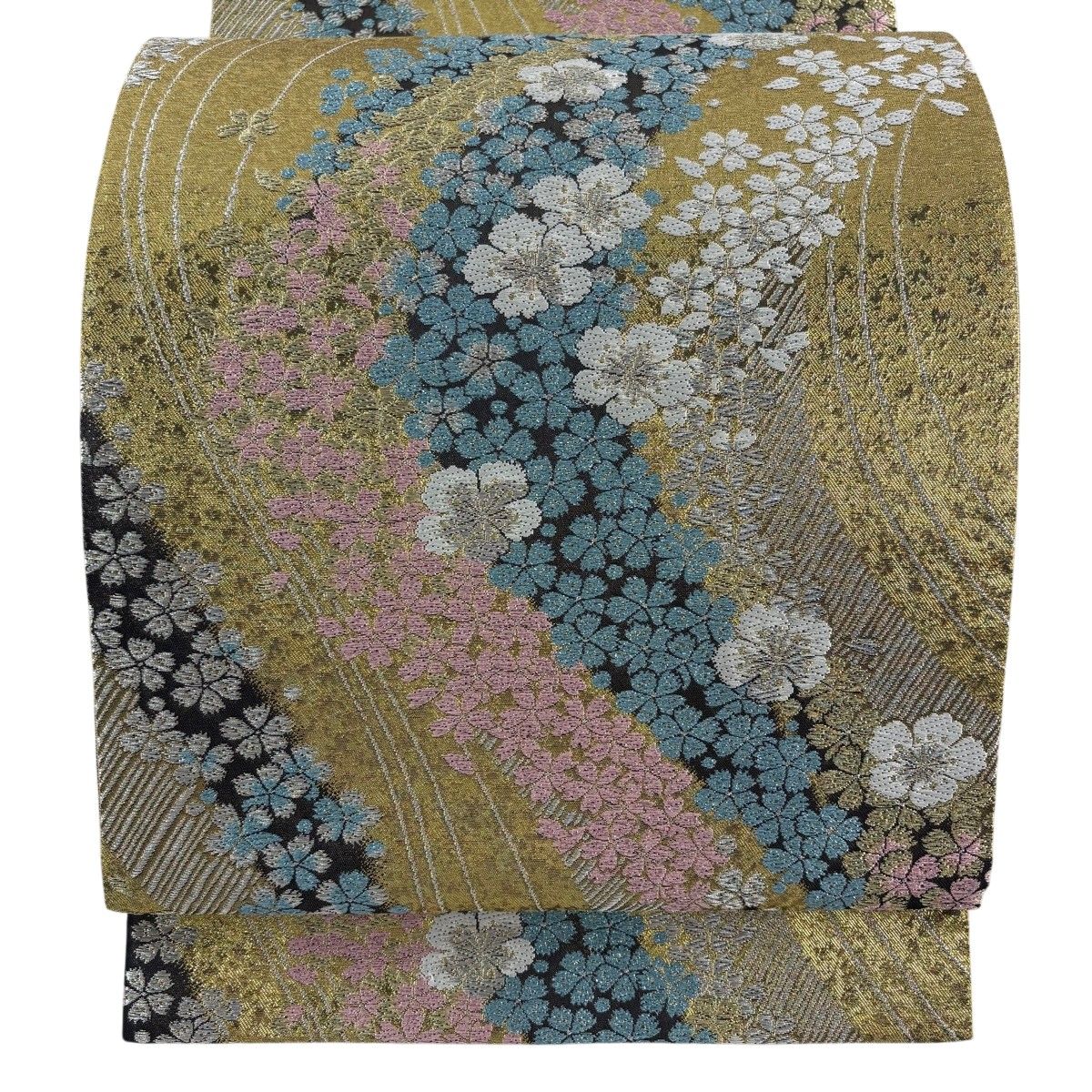 美品】 袋帯 秀品 桜 花びら 金銀糸 箔 金色 六通 正絹 【中古