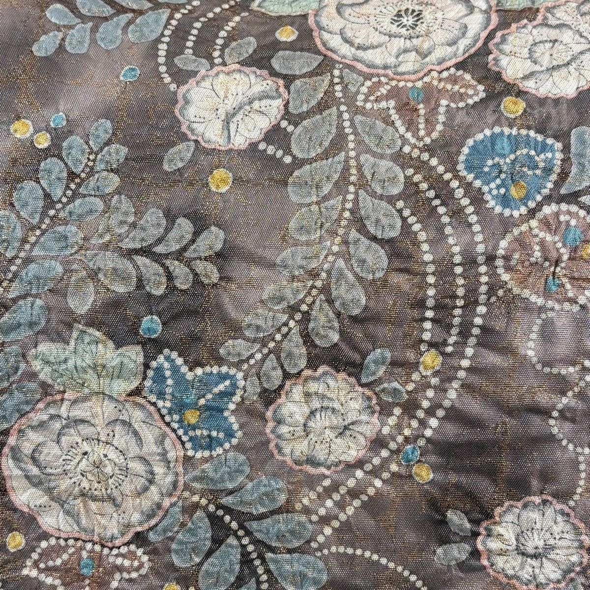 美品】 袋帯 秀品 辻が花柄 箔 ぼかし 小豆色 お太鼓柄 正絹 【中古