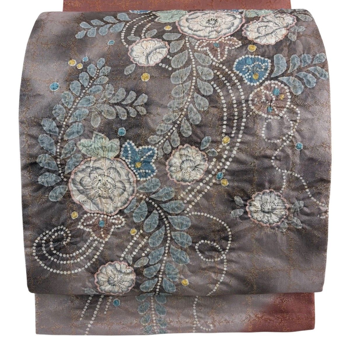 美品】 袋帯 秀品 辻が花柄 箔 ぼかし 小豆色 お太鼓柄 正絹 【中古