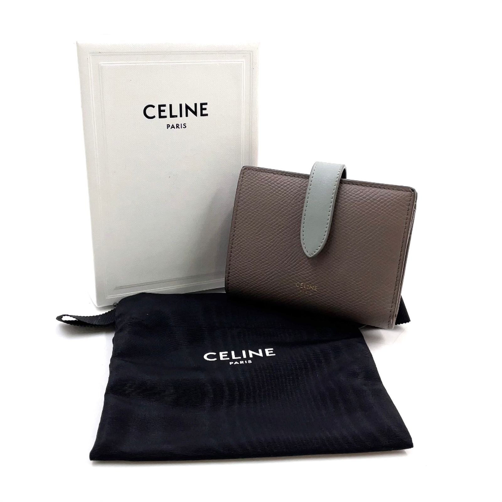 新着】CELINE ストラップウォレット レザー グレー 二つ折り財布