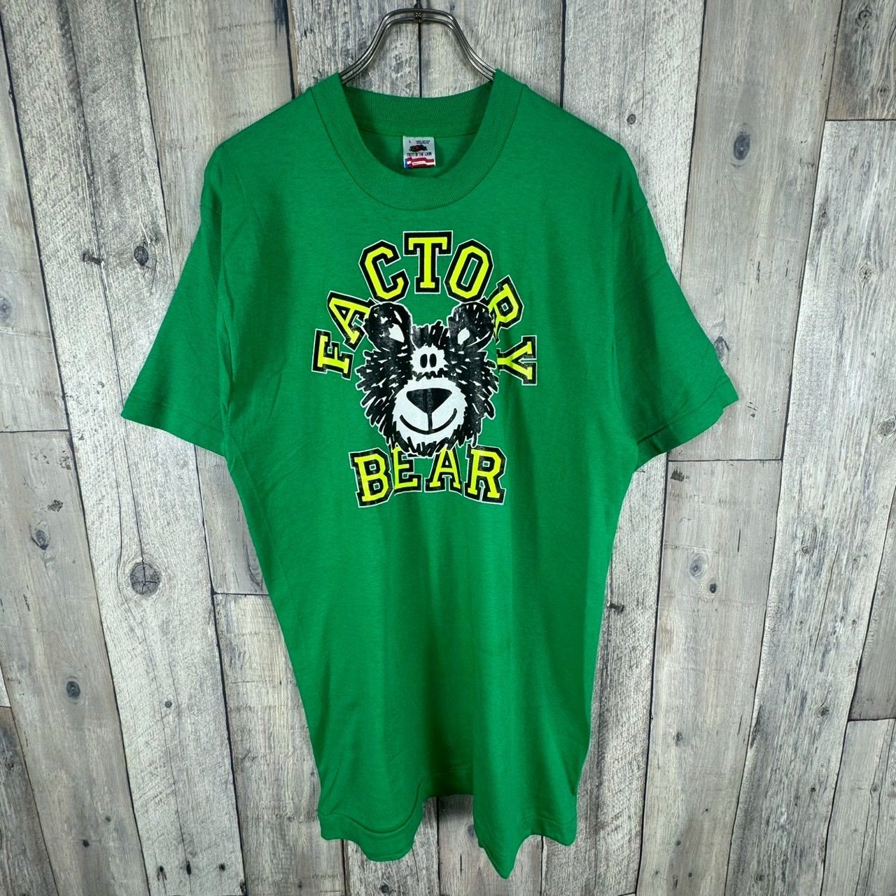 【新品 デッドストック】OLD Factory Bear FACTORY BEAR 80s ファクトリーベア FRUIT OF THE LOOM フルーツオブザルーム 米国製 USA製 グリーン 緑 シングルステッチ 半袖 Tシャツ メンズ L サイズ