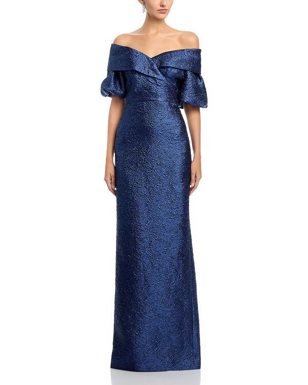 テリジョンバイリッキーフリーマン レディース トップス ワンピース トール Teri Jon by Rickie Freeman Metallic Jacquard Puff Sleeve Gown