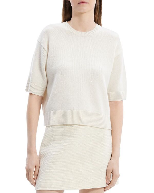 セオリー レディース アウター ニット・セーター クロップド Theory Cashmere Cropped Short Sleeve Sweater Ivory アイボリー