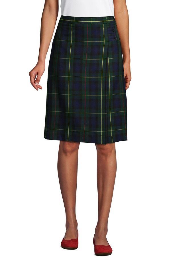ランズエンド レディース ボトムスカート A ライン Lands End School Uniform Young Plaid Aline Skirt Below the Knee HunterCla
