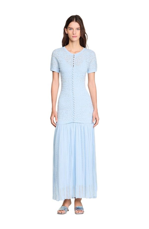 サンドロ レディース トップス ワンピース ニット マキシ SANDRO Beaded knit maxi dressky Blue ブルー 103,400円
