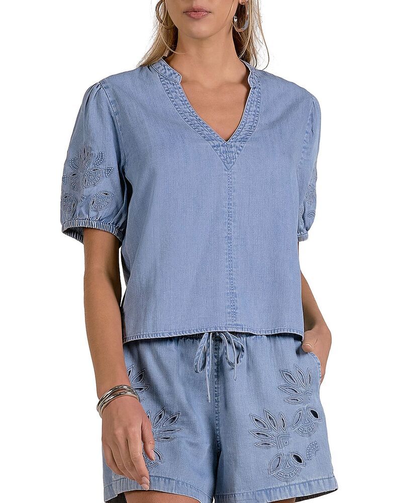 エラン レディース トップス シャツ Elan Chambray Split Neck Top Denim デニム
