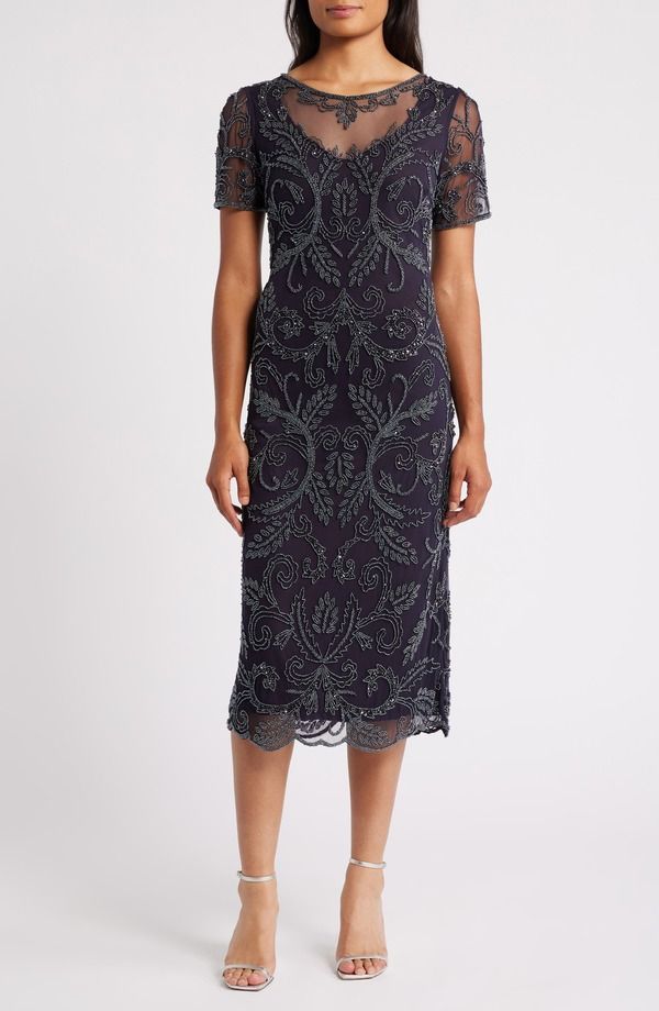 ピサッロナイツ レディース トップス ワンピース Pisarro Nights Embellished Illusioneck Cocktail Dress Eggplant 503