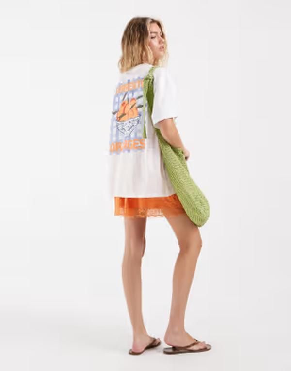 ヴェロモーダ レディース トップス Tシャツ グラフィック Vero Moda sorrentoranges oversized graphic Tshirt Bright White ORANGES