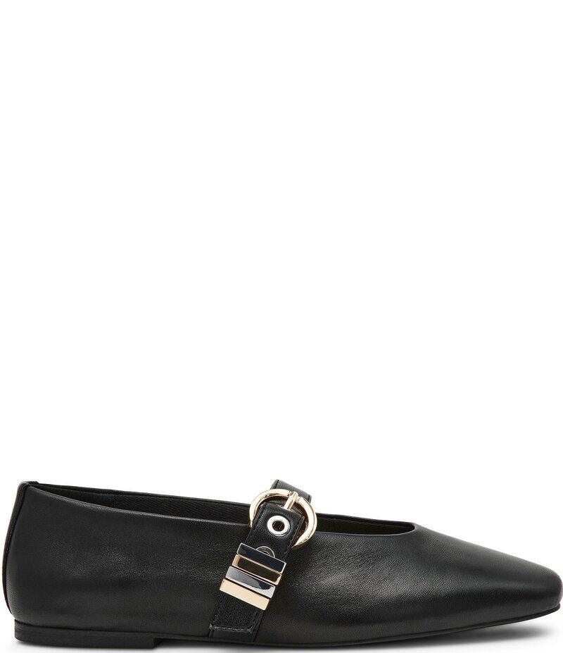 スティーブ マデン レディース シューズ パンプス レザー Steve Madden Lucia Leather Buckle Hardware Mary Jane Ballet Flats Blac