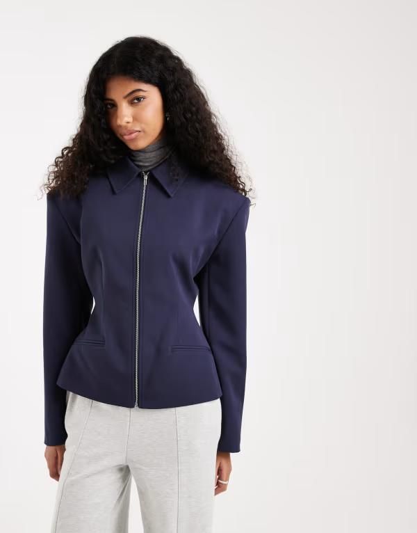 エイソス レディース アウター ジャケット・ブルゾン ASOS DESIGN zip up cinch jacket in plum NAVY ネイビー
