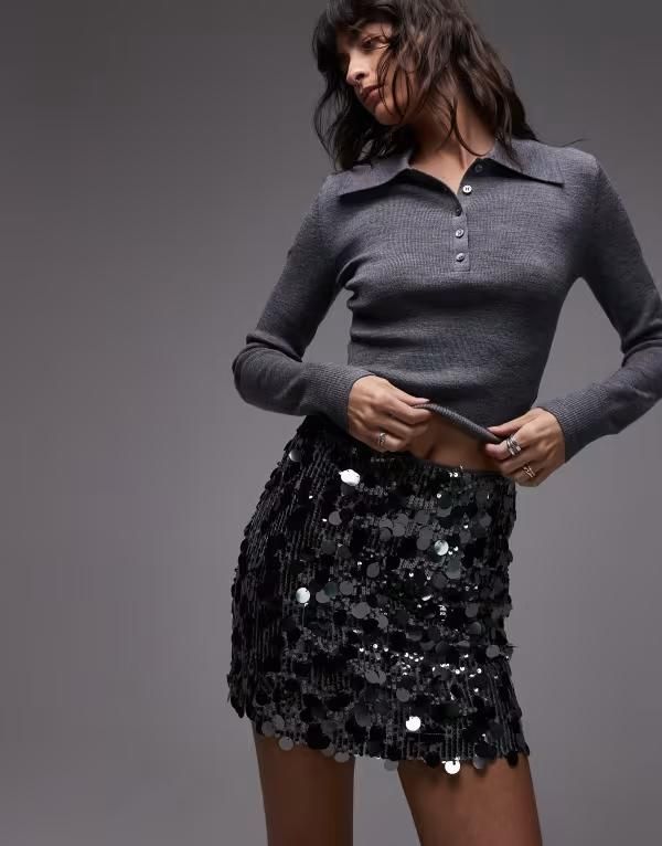 エイソス レディース ボトムスカート ミニ スパンコール ASOS DESIGN mixed sequin mini skirt in gunmetal ガンメタル 14,585円