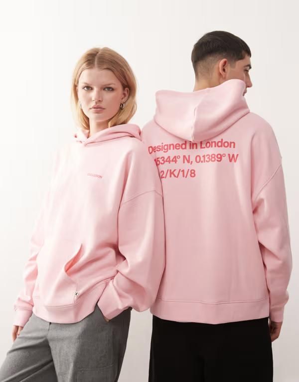 コルージョン レディース アウター パーカー・スウェット ロゴ COLLUSION Unisex logo hoodie PINK ピンク
