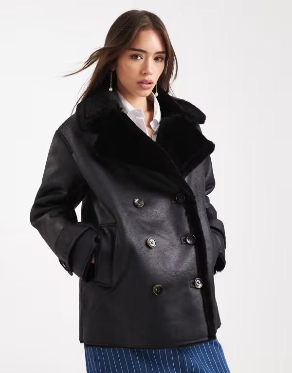 エイソス レディース アウター コート ジャケット ASOS DESIGN oversized bonded borg flight jacket Black ブラック