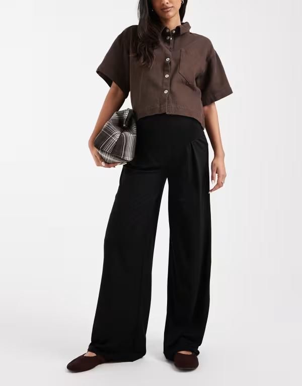 ママライシアス レディース ボトムス カジュアルパンツ ワイドレッグ ジャージー マタニティ Mamalicious Mamalicious Maternity foldable waistband