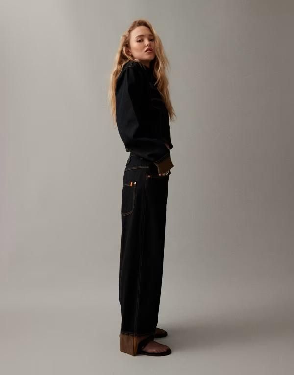 コルージョン レディース ボトムス デニムパンツ コントラスト ジーンズ COLLUSION mid rise jeans with orange contrasturn up hem in dark