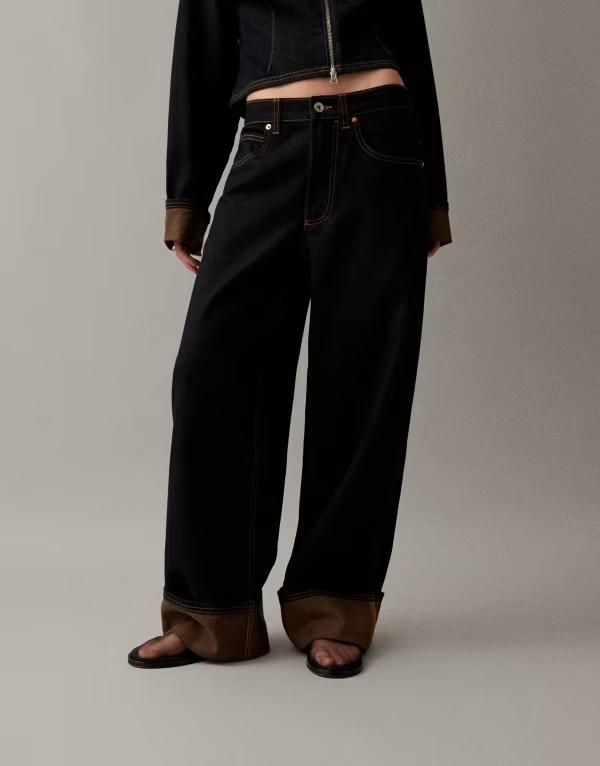 コルージョン レディース ボトムス デニムパンツ コントラスト ジーンズ COLLUSION mid rise jeans with orange contrasturn up hem in dark